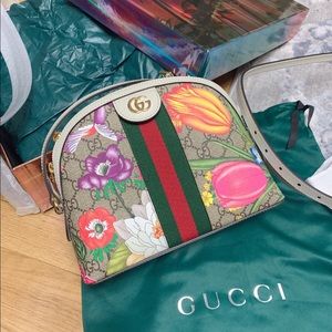 GUCCI Ophidia GG Marmont Supreme GG Flora white leather crossbody Bag Auth $1980